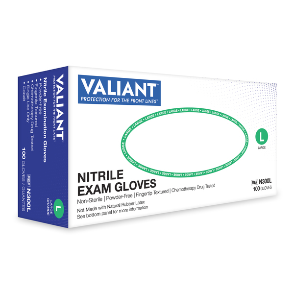 Valiant Nitrile Exam Glove, Cobalt, 3mil, L, PK1000 N300L